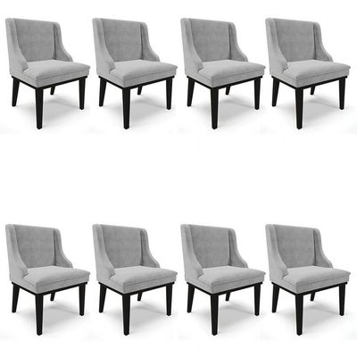 Kit 8 Cadeiras Estofadas Para Sala De Jantar Base Fixa De Madeira Preto Lia Suede Cinza - Ibiza
