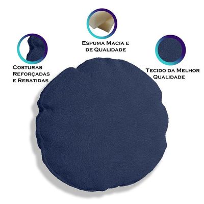 Kit 4 Almofadas Bolacha Redonda Cookie Veludo Azul Marinho