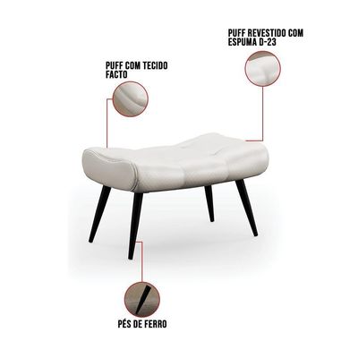 Kit 2 Puffs Decorativos Para Sala De Estar Pés Palito Lord Facto Prata - Ibiza