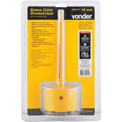 Serra Copo  75mm Diamantada Haste Vonder