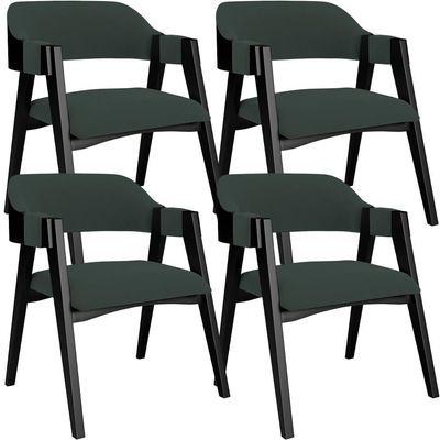 Kit 4 Cadeiras Sala de Jantar Estar Living Estofada Suran L02 Preto Suede Verde Musgo - Lyam Decor