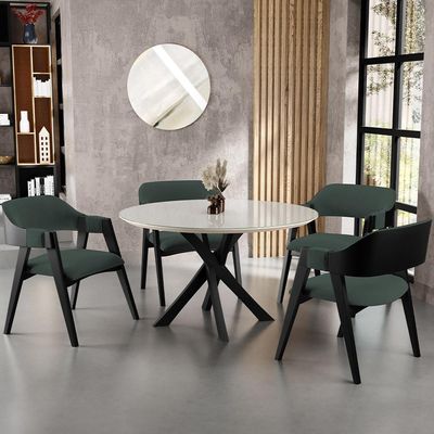 Kit 4 Cadeiras Sala de Jantar Estar Living Estofada Suran L02 Preto Suede Verde Musgo - Lyam Decor