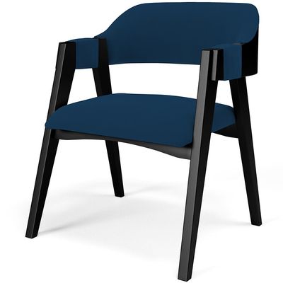 Kit 4 Cadeiras Sala de Jantar Estar Living Estofada Suran L02 Preto Suede Azul Marinho - Lyam Decor