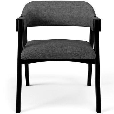 Kit 4 Cadeiras Sala de Jantar Estar Living Estofada Suran L02 Preto Linho Cinza Escuro - Lyam Decor
