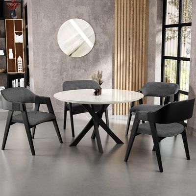 Kit 4 Cadeiras Sala de Jantar Estar Living Estofada Suran L02 Preto Linho Cinza Escuro - Lyam Decor