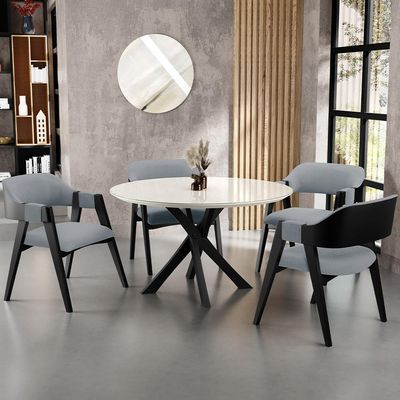 Kit 4 Cadeiras Sala de Jantar Estar Living Estofada Suran L02 Preto Bouclê Cinza - Lyam Decor