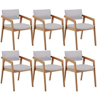 Kit 06 Cadeiras Para Sala de Jantar Estar Living Giorgia B04 Linho Cinza - Lyam Decor
