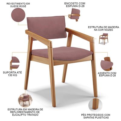 Kit 02 Cadeiras Para Sala de Jantar Estar Living Giorgia B04 Suede Rosê - Lyam Decor