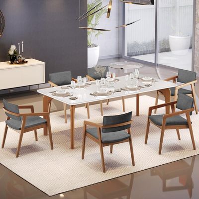 Cadeira Para Sala de Jantar Estar Living Giorgia B04 Linho Cinza Escuro - Lyam Decor