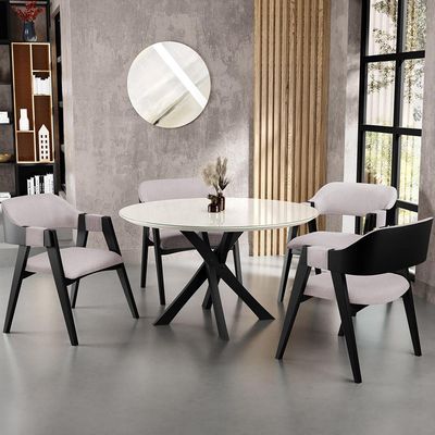 Cadeira Para Sala de Jantar Estar Living Estofada Suran L02 Preto Linho Bege - Lyam Decor