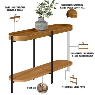 Kit Aparador Para Sala Estar Industrial com Mesa Centro Caramelo Nord L05 Nature Preto - Lyam Decor