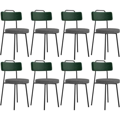 Kit 08 Cadeiras Estofada Sala De Jantar Barcelona L02 Facto Verde Musgo Linho Cinza Escuro - Lyam
