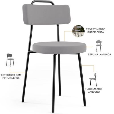 Kit 08 Cadeiras Decorativas Estofada Para Sala De Jantar Barcelona L02 Suede Cinza - Lyam Decor