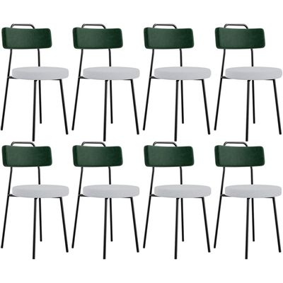Kit 08 Cadeiras Decorativa Estofada Sala Jantar Barcelona L02 Facto Verde Musgo Linho Cinza - Lyam