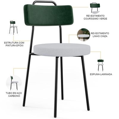 Kit 08 Cadeiras Decorativa Estofada Sala Jantar Barcelona L02 Facto Verde Musgo Linho Cinza - Lyam