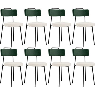 Kit 08 Cadeiras Decorativa Estofada Sala De Jantar Barcelona L02 Facto Verde Musgo Linho Cru - Lyam