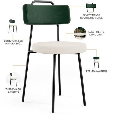 Kit 08 Cadeiras Decorativa Estofada Sala De Jantar Barcelona L02 Facto Verde Musgo Linho Cru - Lyam