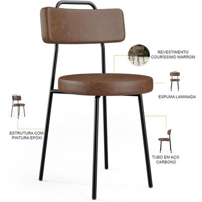 Kit 08 Cadeiras Decorativa Estofada Para Sala De Jantar Barcelona L02 Couríssimo Marrom - Lyam Decor