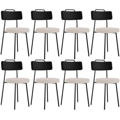 Kit 08 Cadeiras Decorativa Estofada Sala De Jantar Barcelona L02 Couríssimo Preto Linho Bege - Lyam