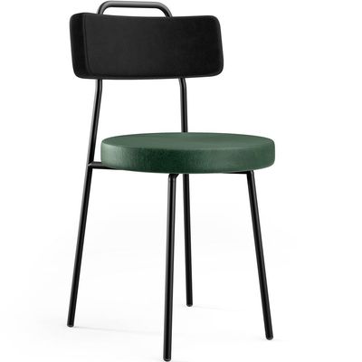 Kit 08 Cadeira Estofada Para Sala Jantar Barcelona L02 Couríssimo Preto Facto Verde Musgo - Lyam