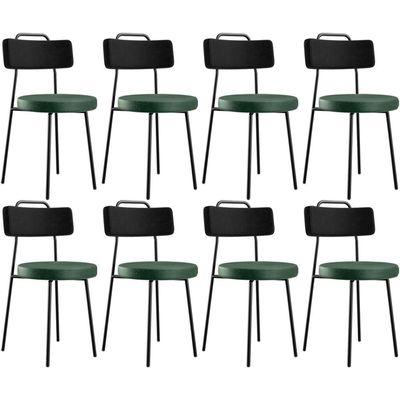 Kit 08 Cadeira Estofada Para Sala Jantar Barcelona L02 Couríssimo Preto Facto Verde Musgo - Lyam