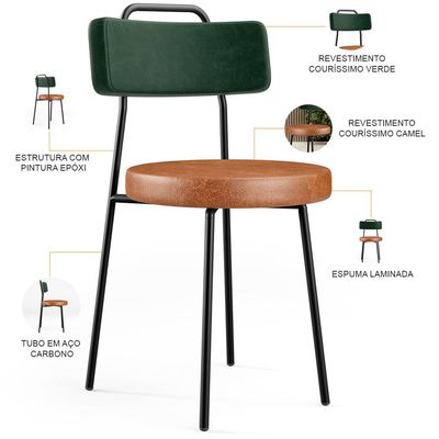 Kit 06 Cadeiras Estofada Para Sala Jantar Barcelona L02 Facto Verde Musgo Couríssimo Camel - Lyam