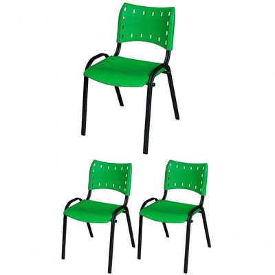 Cadeira Iso Base Preto Igreja, Escola, Escritório - Verde - Kit 3 Peças