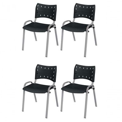 Cadeira Iso Base Cinza, Igreja, Escola, Escritório - Preto Kit 4 Peças