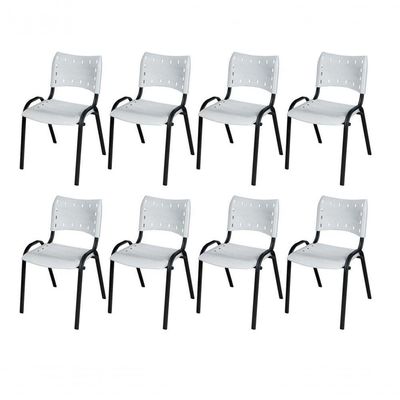 Cadeira Iso Base Preto Igreja, Escola, Escritório - Branco Kit 8 Peças