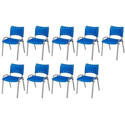 Cadeira Iso Base Cinza, Igreja, Escola, Escritório - Azul Kit 9 Peças