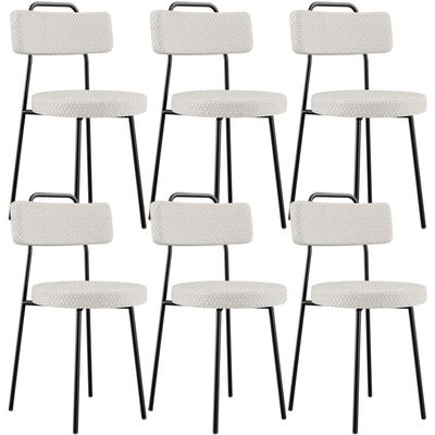 Kit 06 Cadeiras Decorativas Estofada Para Sala De Jantar Barcelona L02 Bouclê Cru - Lyam Decor