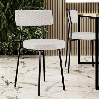 Kit 06 Cadeiras Decorativas Estofada Para Sala De Jantar Barcelona L02 Bouclê Cru - Lyam Decor