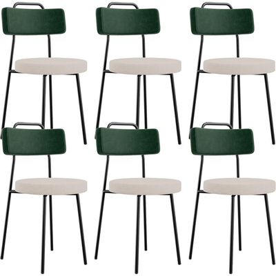 Kit 06 Cadeiras Decorativa Estofada Sala Jantar Barcelona L02 Facto Verde Musgo Linho Bege - Lyam