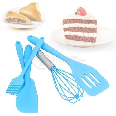 Kit De Cozinha 5 Utensílios De Silicone Resistente A Altas Temperaturas Conjunto Completo Azul