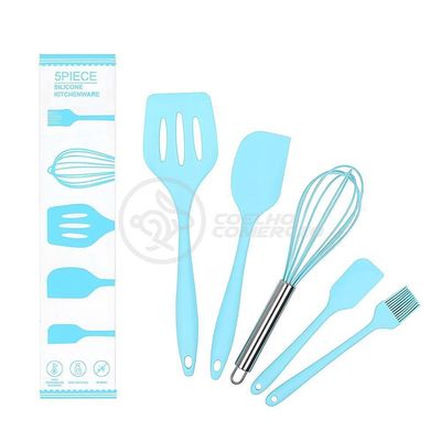 Kit De Cozinha 5 Utensílios De Silicone Resistente A Altas Temperaturas Conjunto Completo Azul