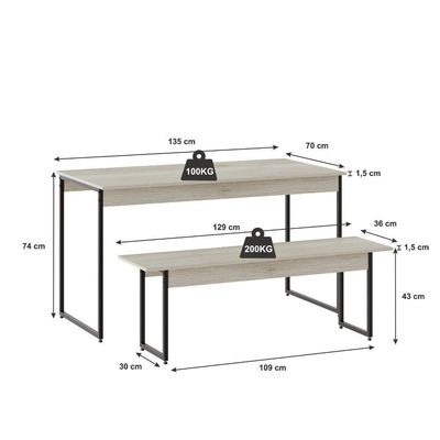 Mesa De Jantar Com 2 Bancos Estilo Industrial Tub  Snow / Est.preta