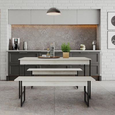 Mesa De Jantar Com 2 Bancos Estilo Industrial Tub  Snow / Est.preta