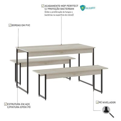 Mesa De Jantar Com 2 Bancos Estilo Industrial Tub  Snow / Est.preta