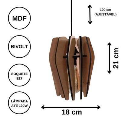 Luminária Teto Tipo Pendente Roma Mdf - Completa Mdf Cru