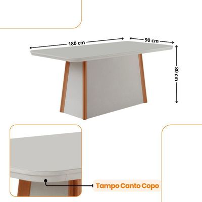 Mesa De Jantar Diane 180cm Tampo Mdf E Vidro Canto Copo Naturalle /off White /serig. Off