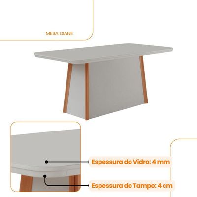 Mesa De Jantar Diane 180cm Tampo Mdf E Vidro Canto Copo Naturalle /off White /serig. Off