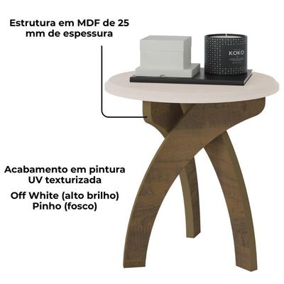 Mesa De Apoio Para Sala De Estar 51x50 Cm Arly Off White Pinho