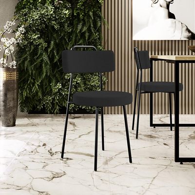 Kit 04 Cadeiras Decorativas Estofada Para Sala De Jantar Barcelona L02 Bouclê Preto - Lyam Decor