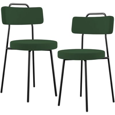 Kit 02 Cadeiras Decorativas Estofada Sala De Jantar Barcelona L02 Suede Verde Musgo - Lyam Decor
