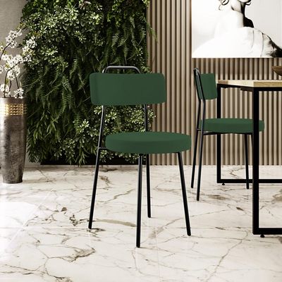 Kit 02 Cadeiras Decorativas Estofada Sala De Jantar Barcelona L02 Suede Verde Musgo - Lyam Decor