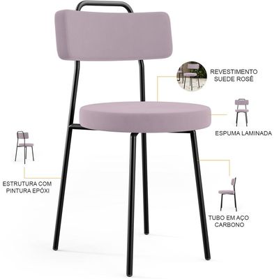 Kit 02 Cadeiras Decorativas Estofada Para Sala De Jantar Barcelona L02 Suede Rosê - Lyam Decor