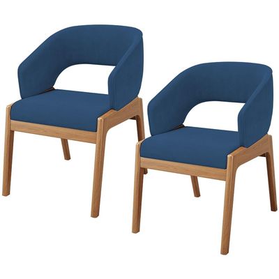 Kit 02 Cadeiras de Jantar e Estar Living Estofada Lince L02 Suede Azul Marinho - Lyam Decor
