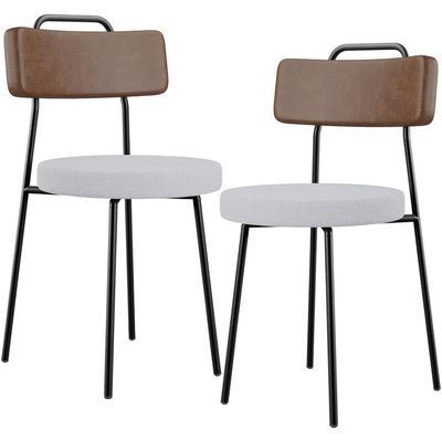 Kit 02 Cadeiras Estofada Para Sala De Jantar Barcelona L02 Couríssimo Marrom Linho Cinza - Lyam