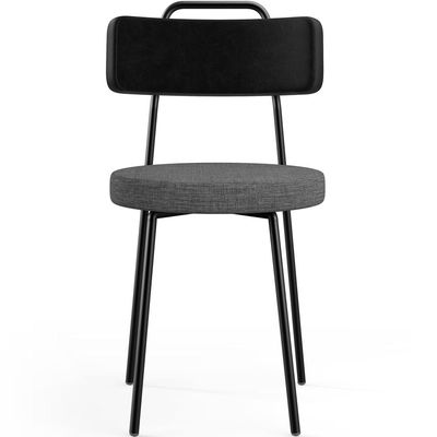 Kit 02 Cadeiras Estofada Sala De Jantar Barcelona L02 Couríssimo Preto Linho Cinza Escuro - Lyam