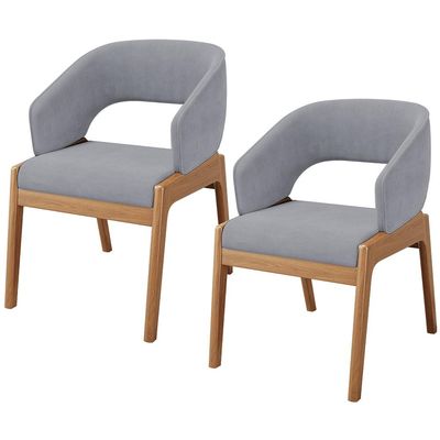 Kit 02 Cadeiras de Jantar e Estar Living Estofada Lince L02 Suede Cinza - Lyam Decor